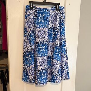 The Limited: Blue Tile-Print A-Line Skirt